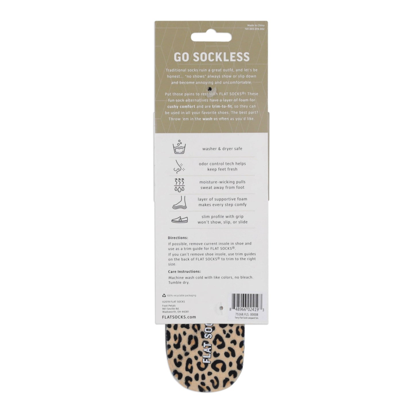 Leopard Print FLAT SOCKS: Small (up to Women's 11, Men's 10)