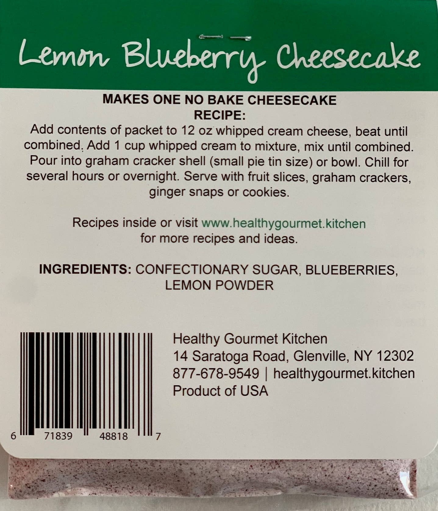 Lemon Blueberry Cheesecake Mix - No Bake