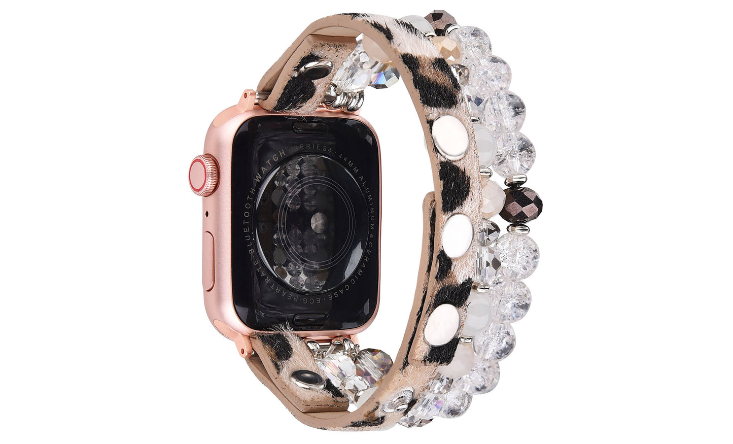 Leopard Calf Leather and Crystal Apple Watch Band