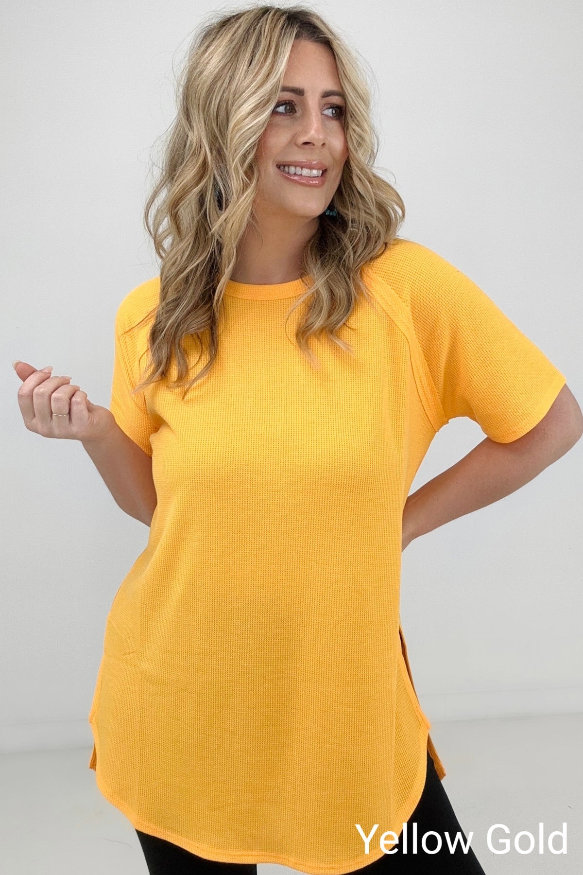 Zenana Melage Baby Waffle Short Sleeve Top