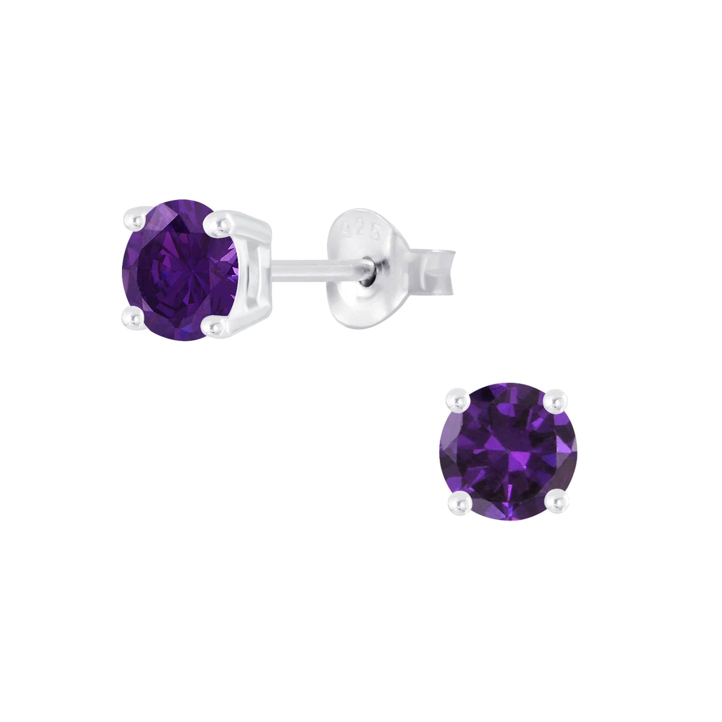 Silver CZ Round Studs Earrings - Amethyst