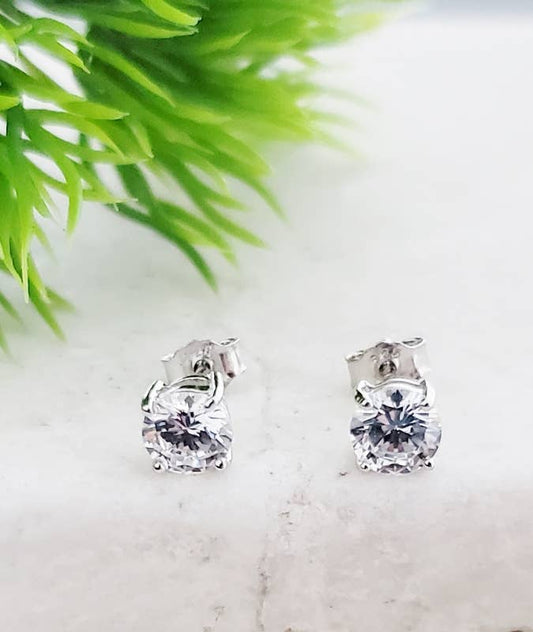 Silver CZ Round Studs Earrings - Clear