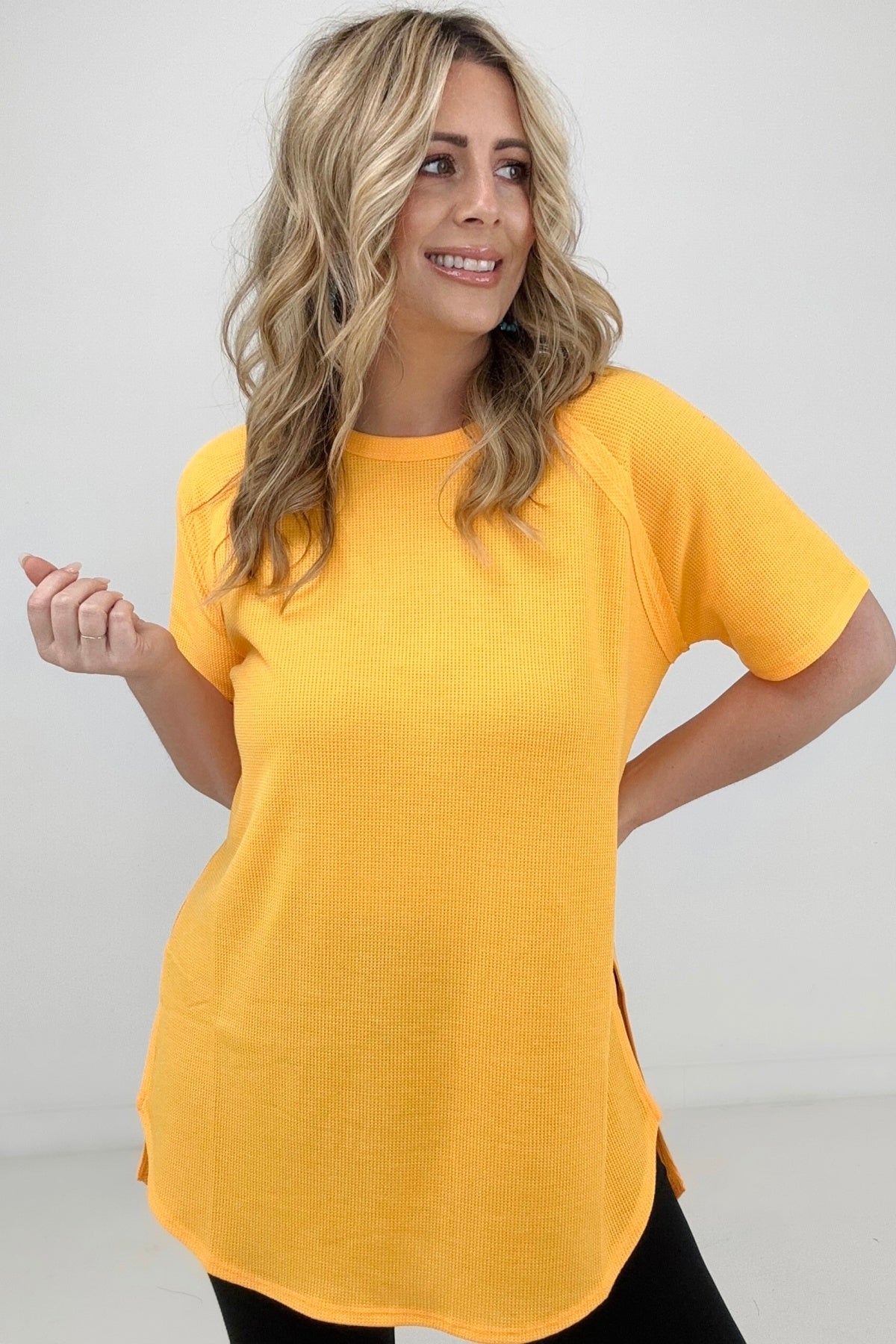 Zenana Melage Baby Waffle Short Sleeve Top