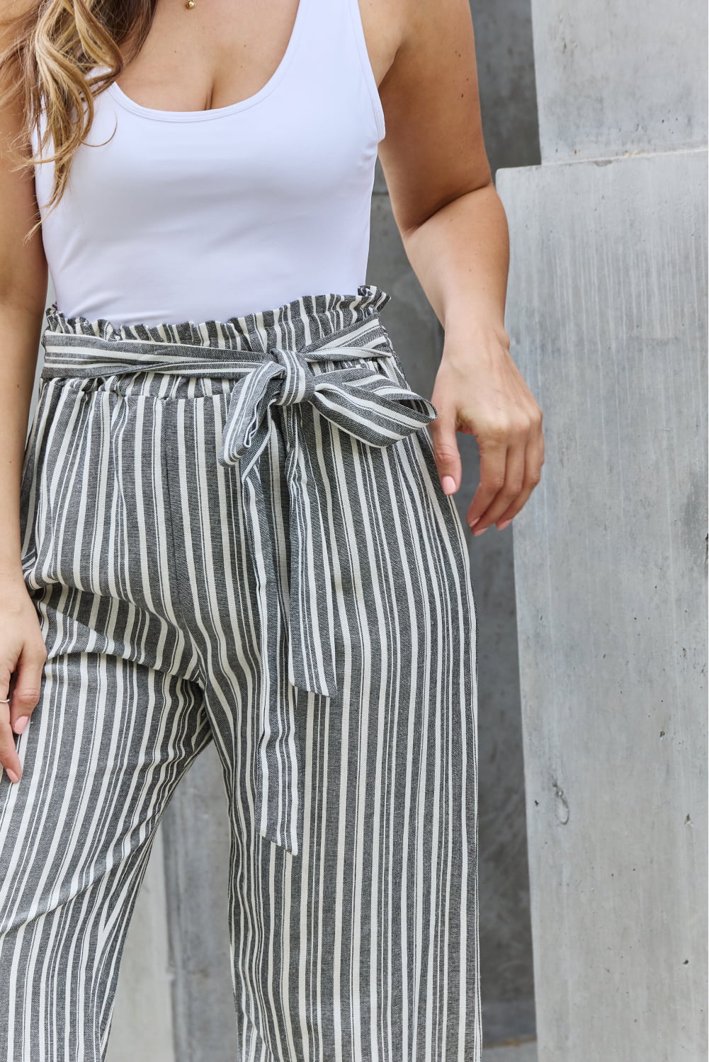 Heimish Find Your Path Full Size Paperbag Waist Striped Culotte Pants