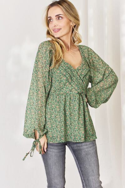 HEYSON Full Size Floral Surplice Peplum Blouse