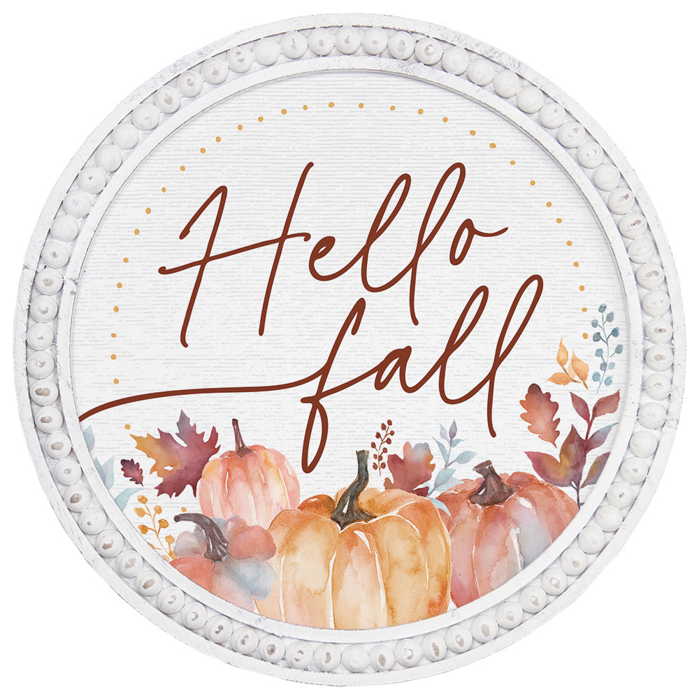 Hello Fall Beaded Round Wall Art