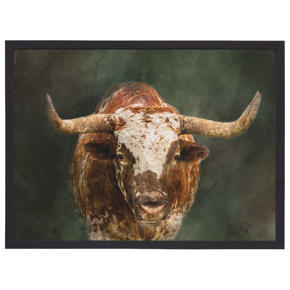 Long Horn Thin Rustic Framed Art