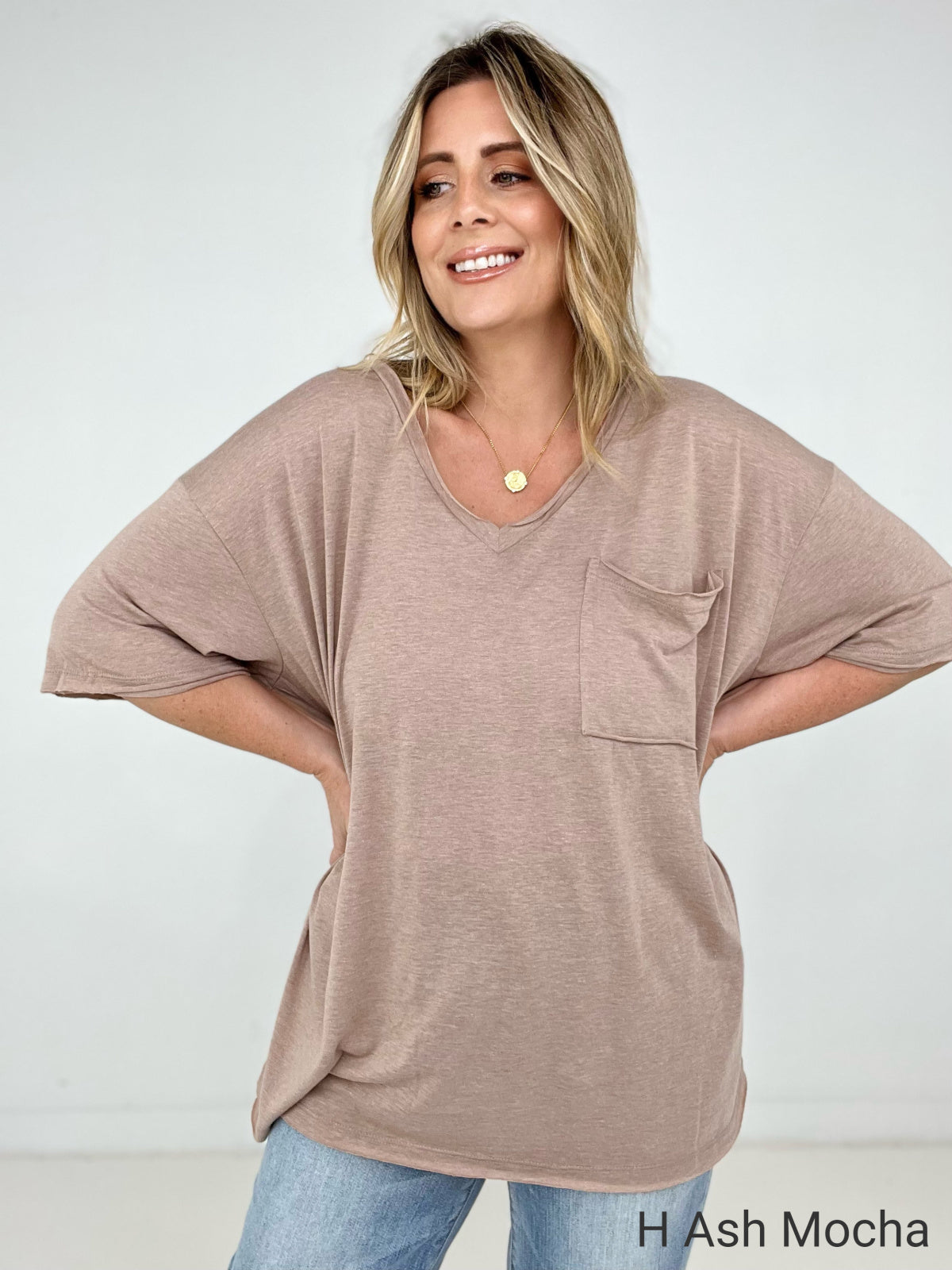 Zenana "Allie" Tri Blend Oversized Front Pocket Boyfriend Tee