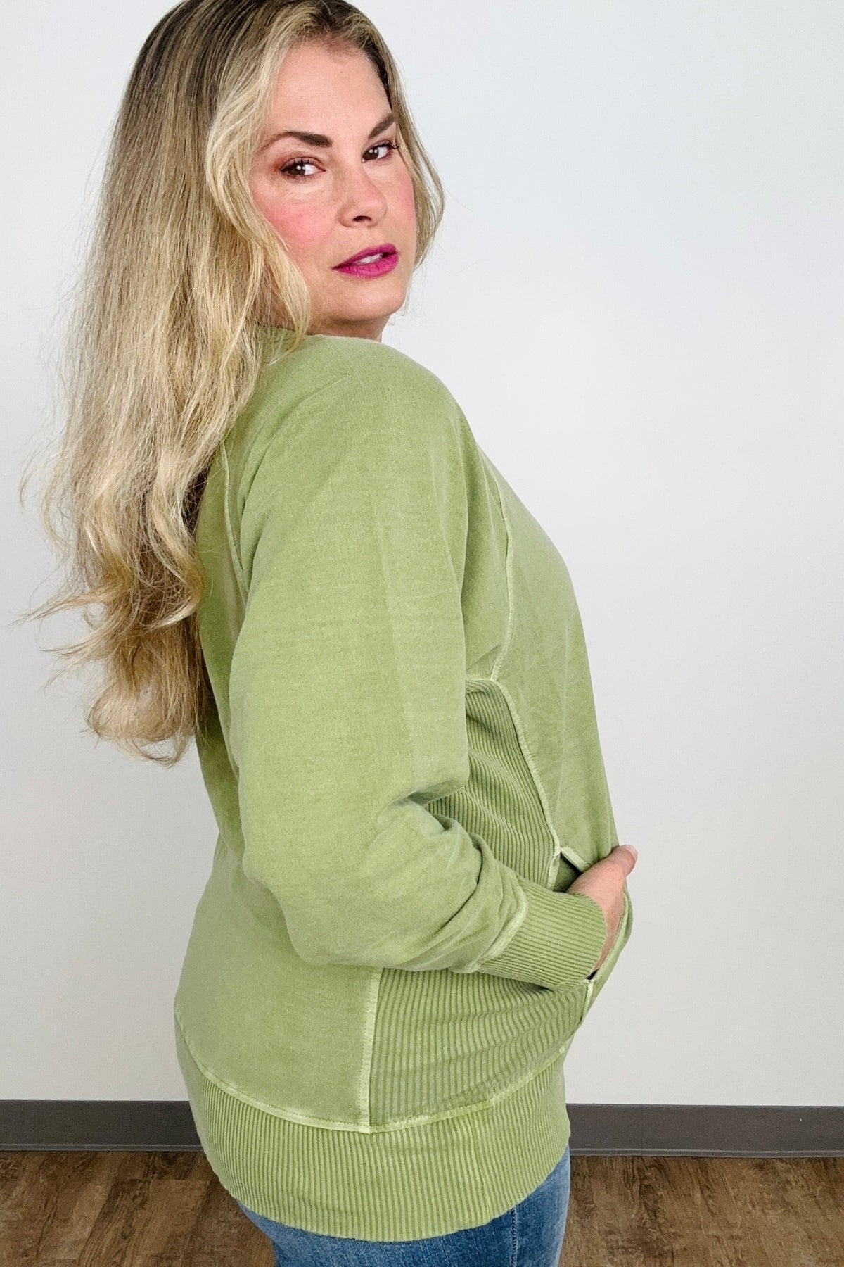 Zenana Pigment Dyed French Terry Pullover With Pockets