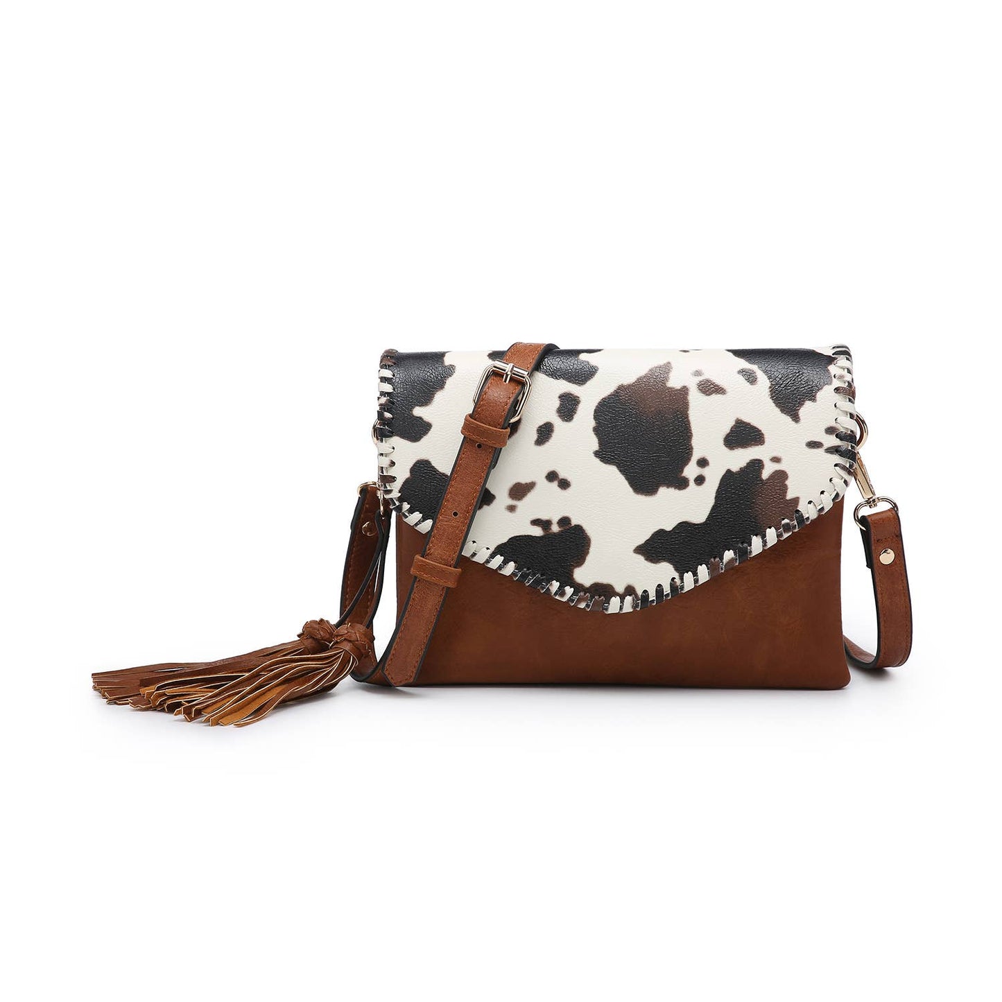 M1802A Sloane Flapover Crossbody w/ Whipstitch and Tassel