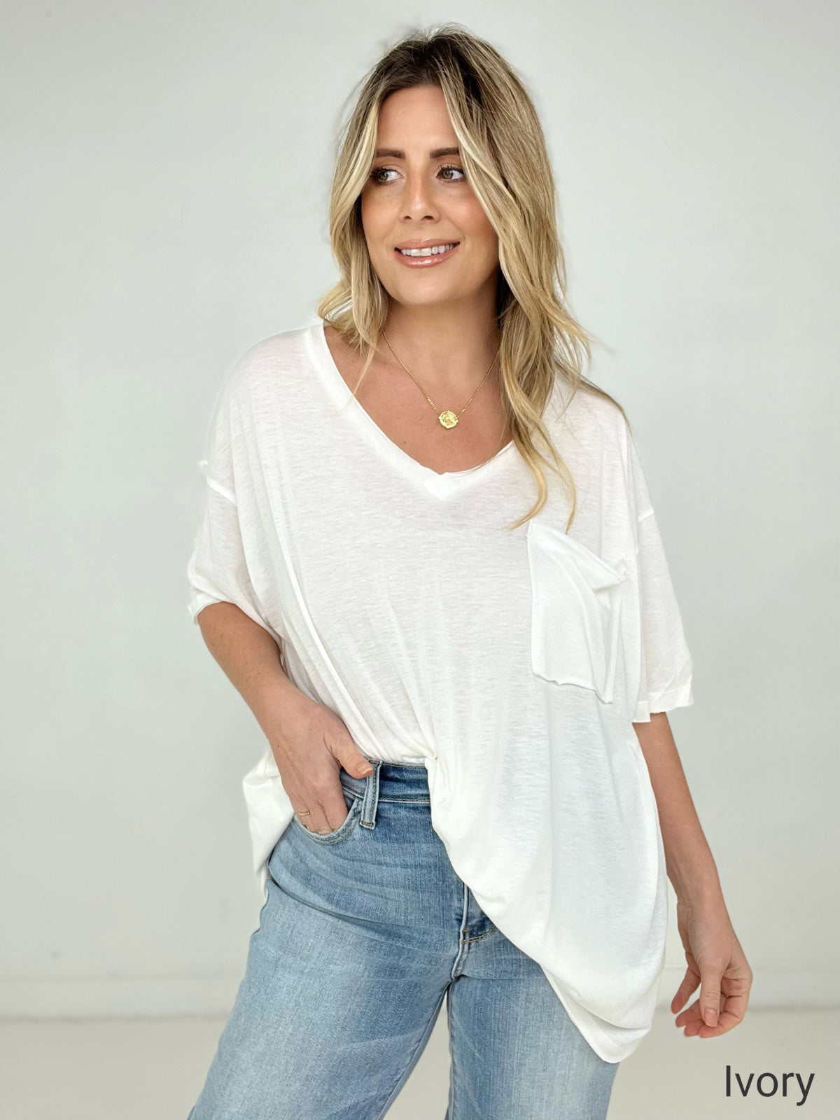 Zenana "Allie" Tri Blend Oversized Front Pocket Boyfriend Tee