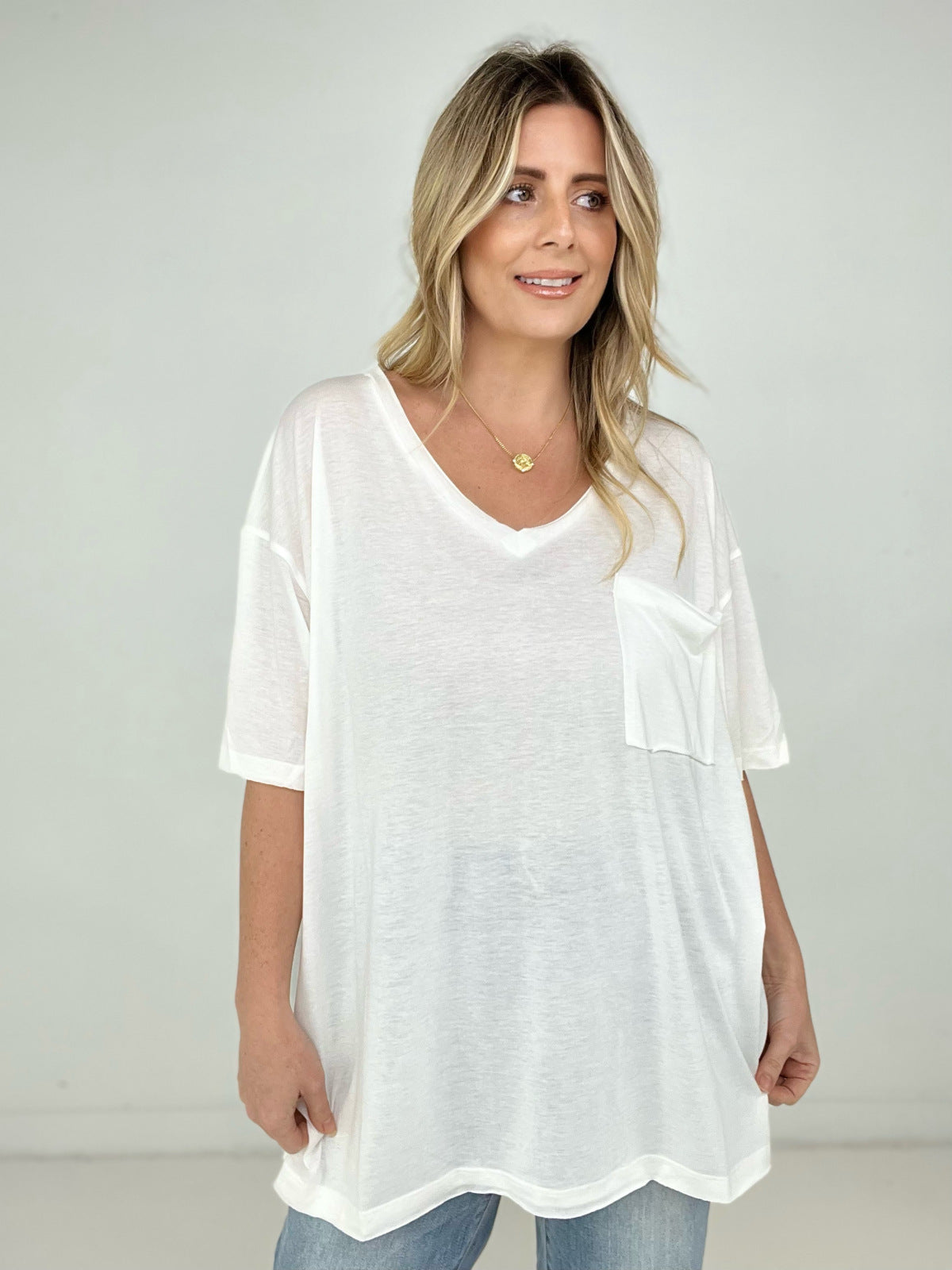 Zenana "Allie" Tri Blend Oversized Front Pocket Boyfriend Tee