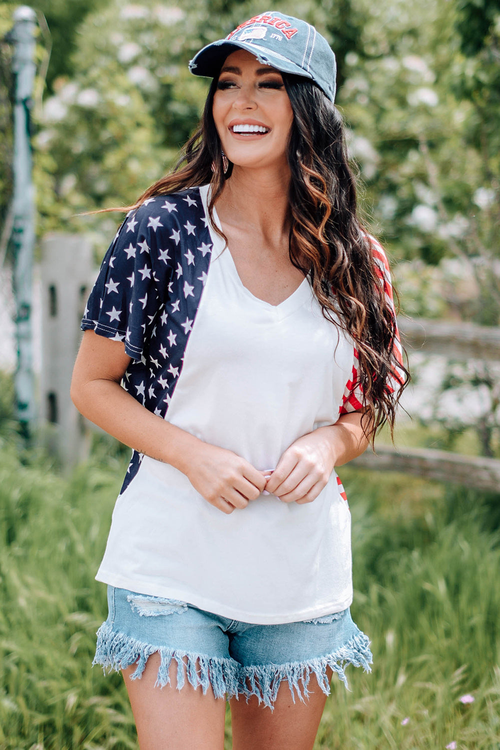 US Flag V-Neck Tee Shirt