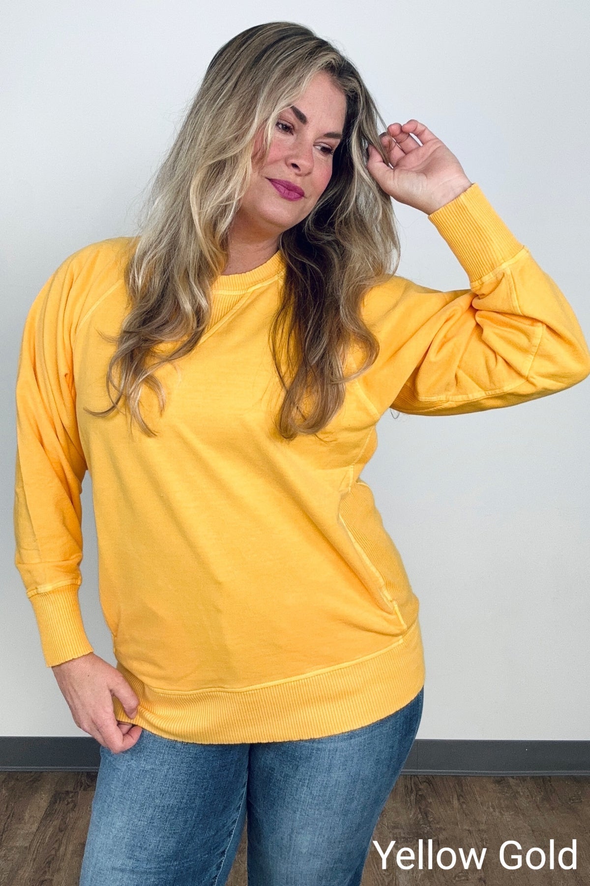 Zenana Pigment Dyed French Terry Pullover With Pockets