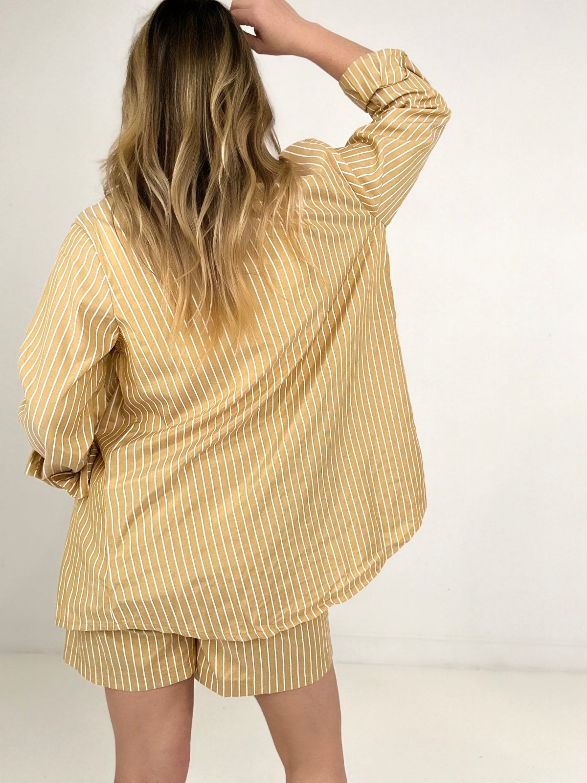 Zenana Striped Button Down Long Sleeve Shirt and Shorts Set