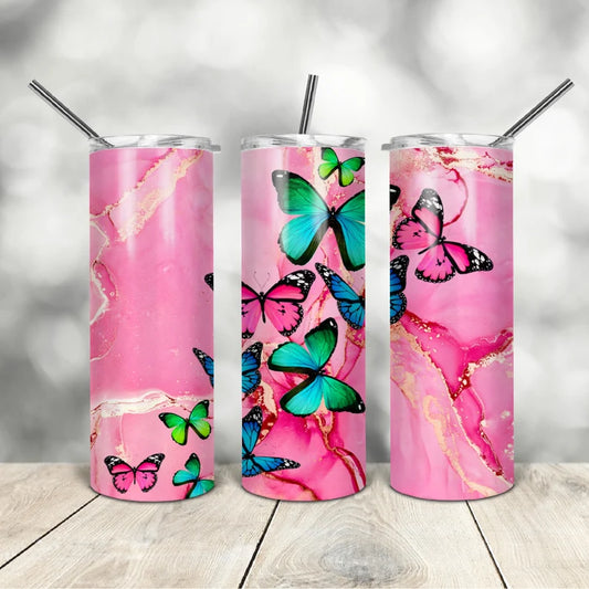 Skinny Tumbler Pink Butterflies