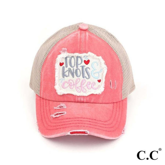 Top Knots Distressed Pony Hat