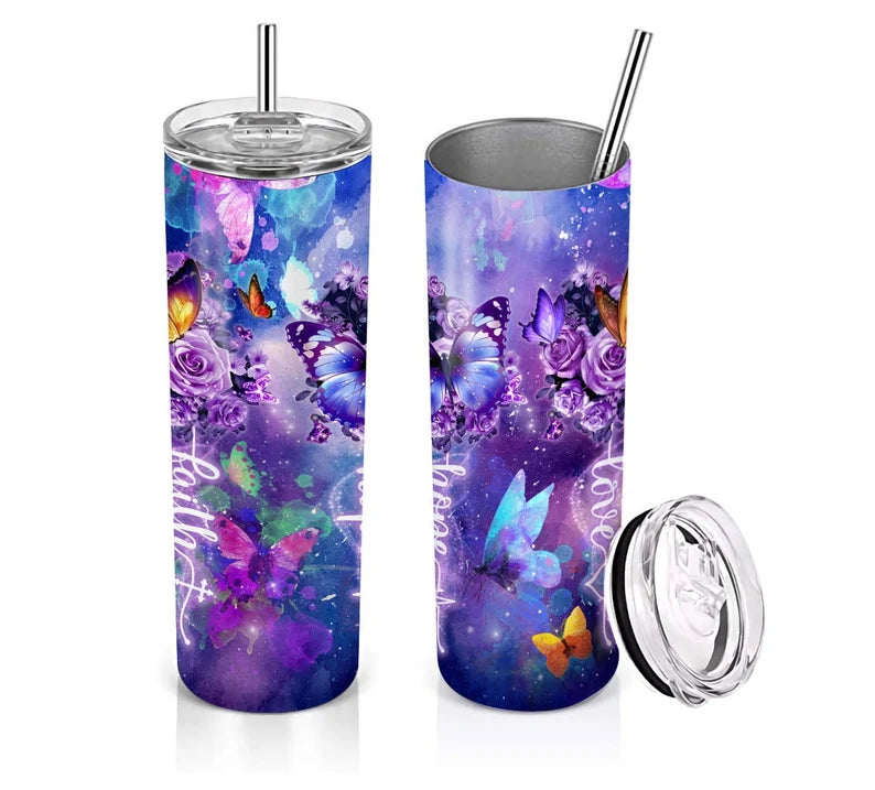 Skinny Tumbler Purple Butterflies