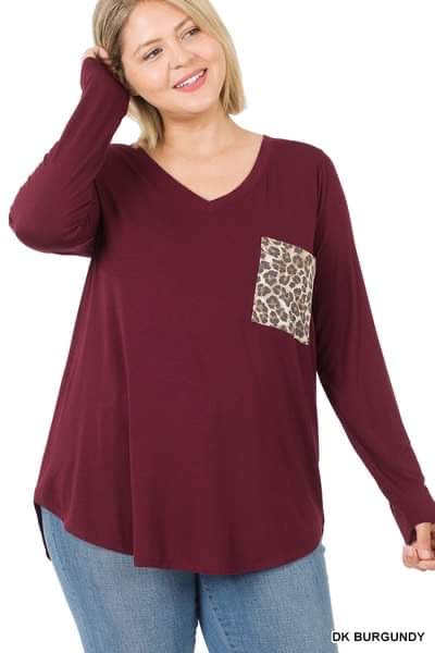 Zenana Cheetah Burgundy Long Sleeve Top