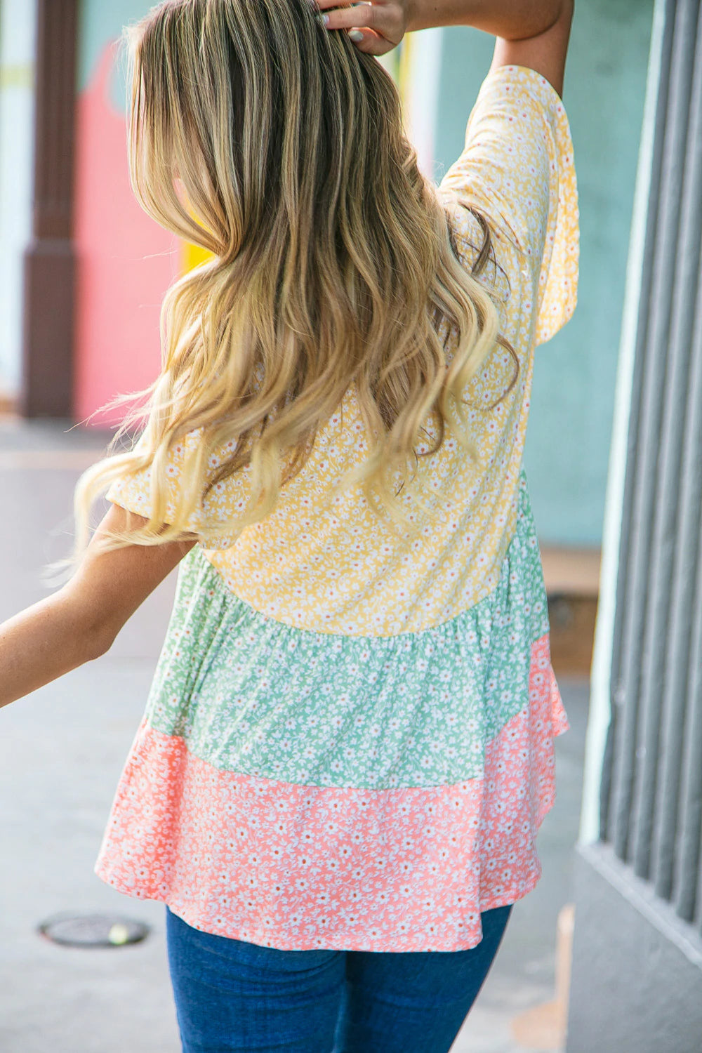 SUNFLOWER SAGE DITZY FLORAL TIERED SWING TOP