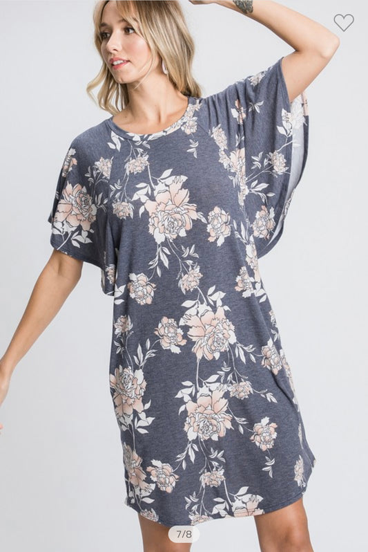 Grey Floral Dress