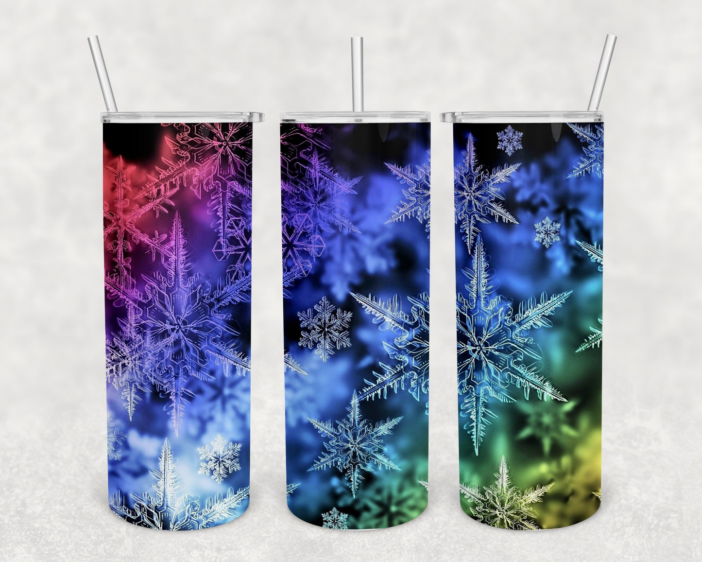 Skinny Tumbler Rainbow Snowflakes