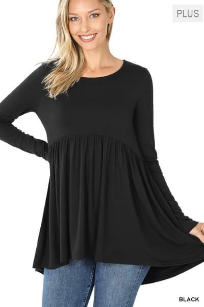 Zenana Babydoll Black Long Sleeve Top