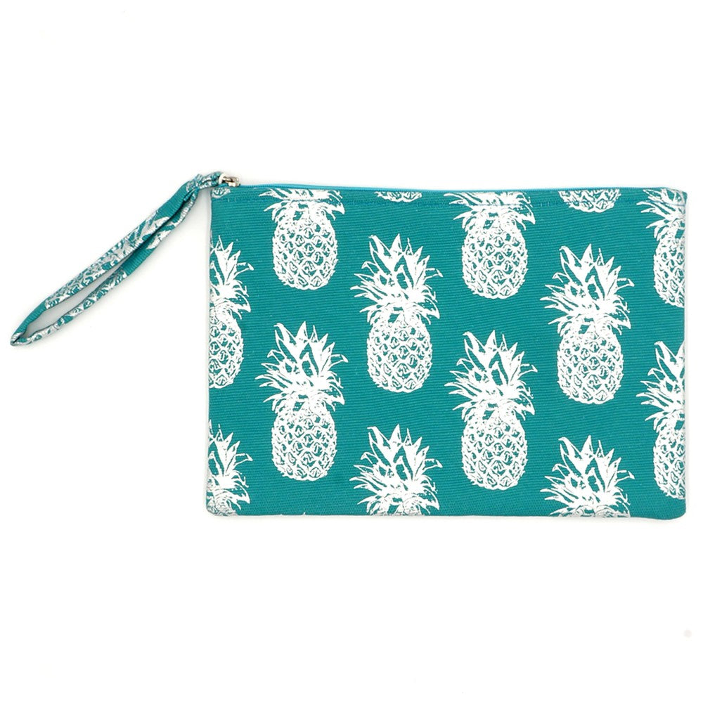 Metallic Pineapple Print Canvas Travel Pouch Wristlet