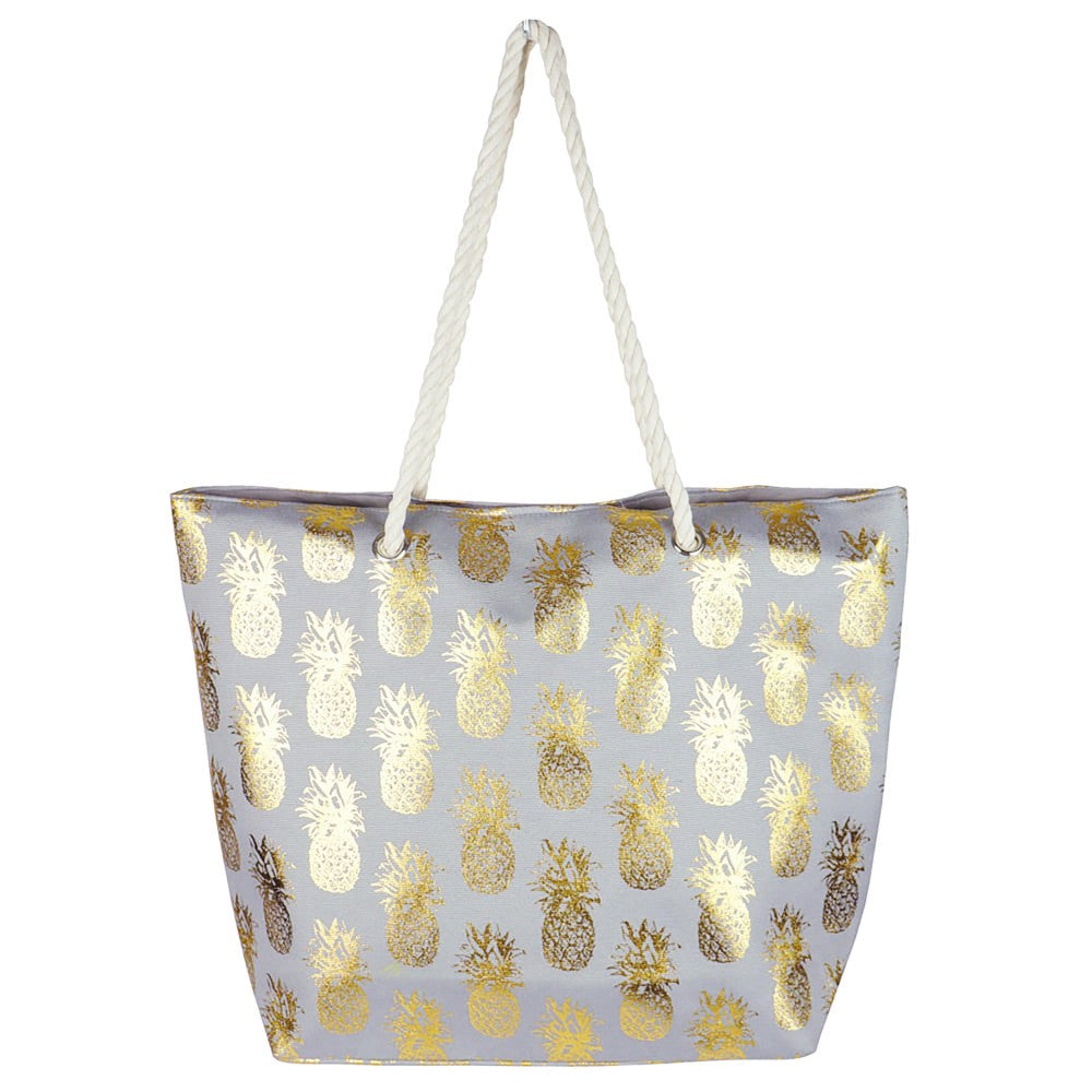 Metallic Pineapple Print Canvas Tote Bag