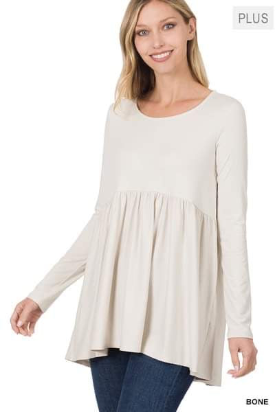 Zenana Babydoll Cream Long Sleeve Top