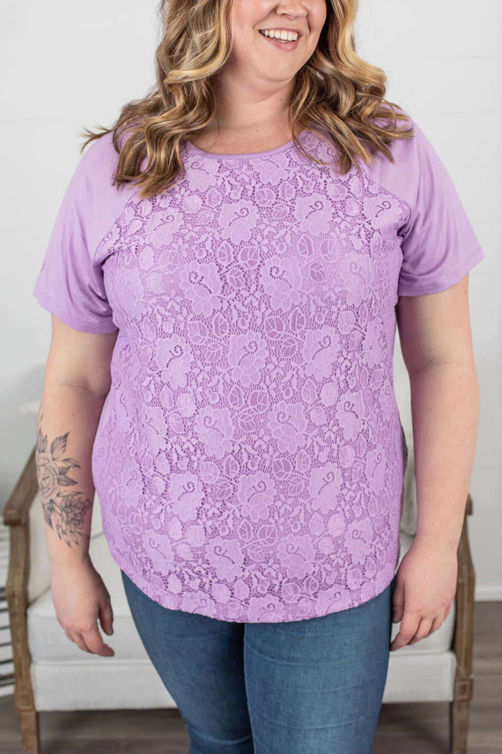 Juliet Lace Front Tee- Lavender