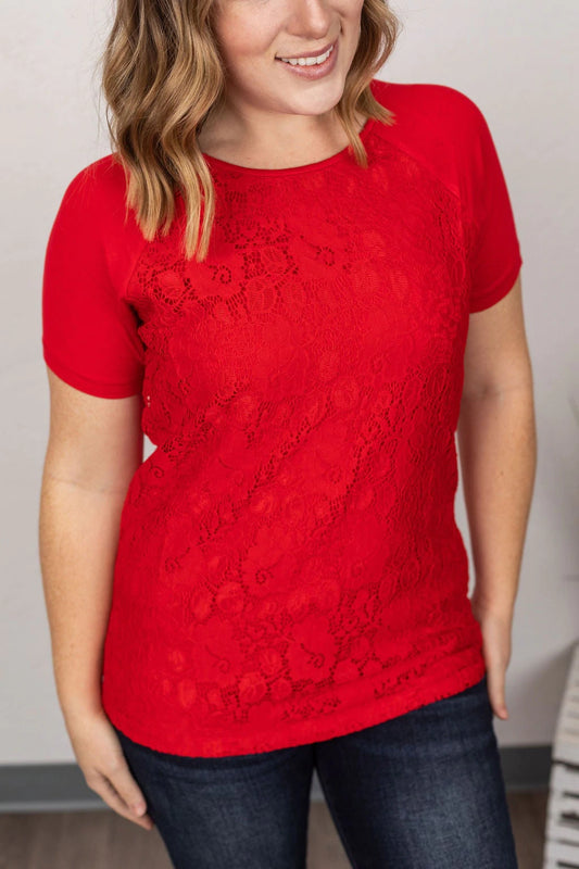 Juliet Lace Front Tee- Red