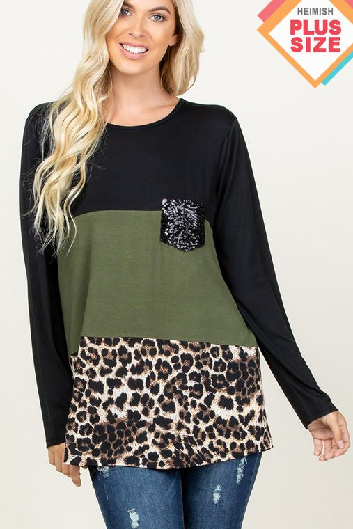 PLUS SOLID AND ANIMAL TOP WITH SEQUINS POCKET