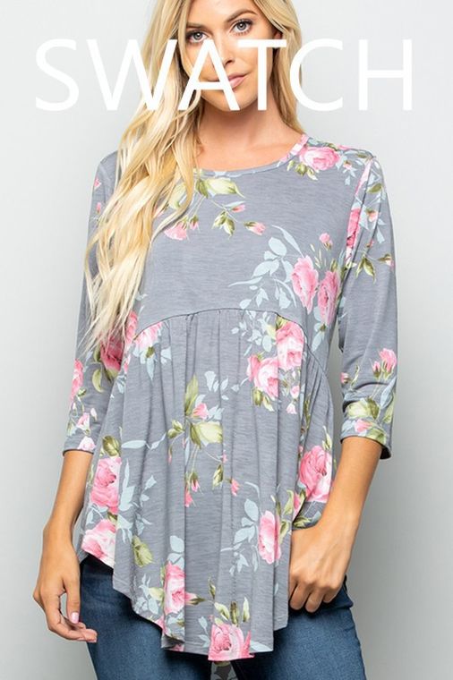 STRIPE AND FLORAL TOP WITH TWIST KNOT