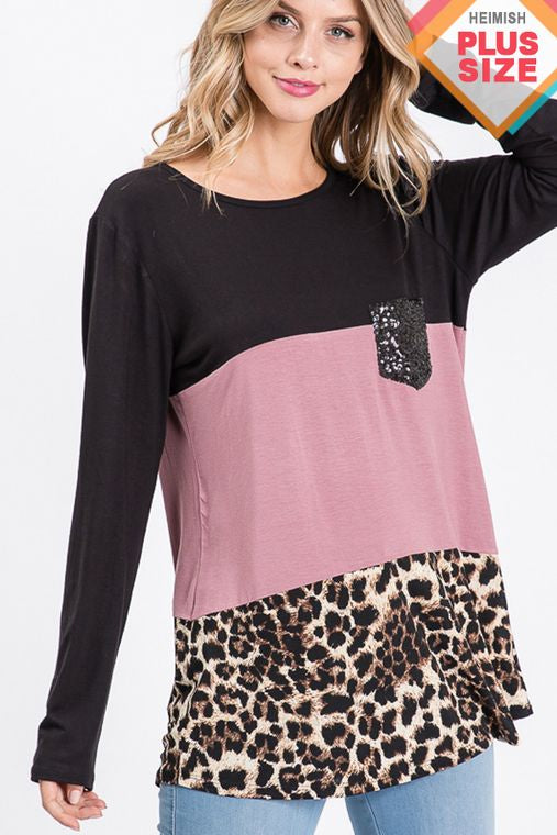 PLUS SOLID AND ANIMAL TOP WITH SEQUINS POCKET